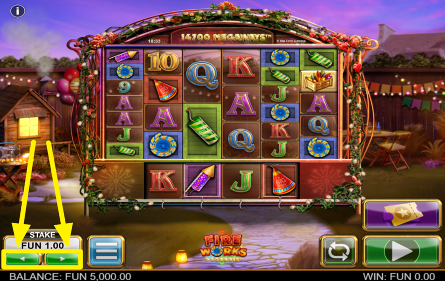 Fireworks Megaways ELIGE LA APUESTA TOTAL.