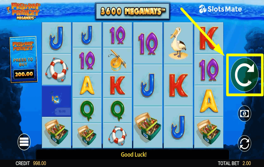 Fishin Frenzy Megaways Cliquez/appuyez sur le bouton « Spin ».