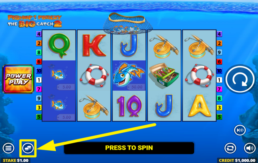 Fishin Frenzy The Big Catch 2 Legen Sie Ihren Einsatz fest.