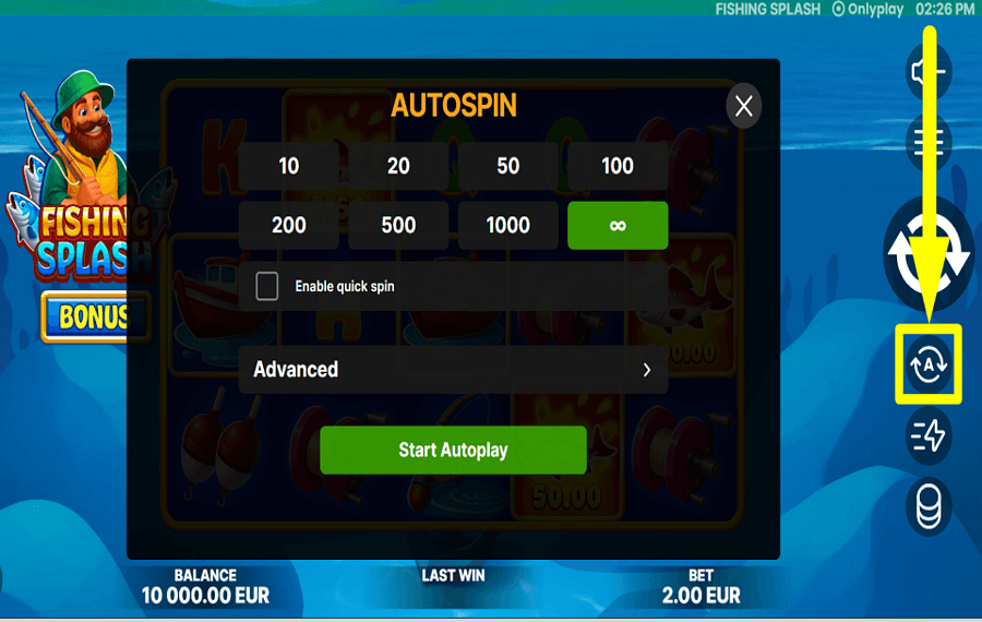 Fishing Splash ERWÄGEN SIE DIE AUTOPLAY-AKTIVIERUNG.