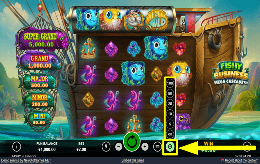 Fishy Business Mega Cascade АКТИВИРУЙТЕ АВТОВОСПРОИЗВЕДЕНИЕ.