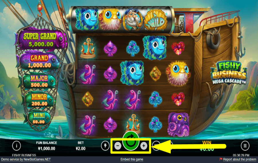 Fishy Business Mega Cascade НАЗНАЧИТЬ СТОИМОСТЬ СТАВКИ.