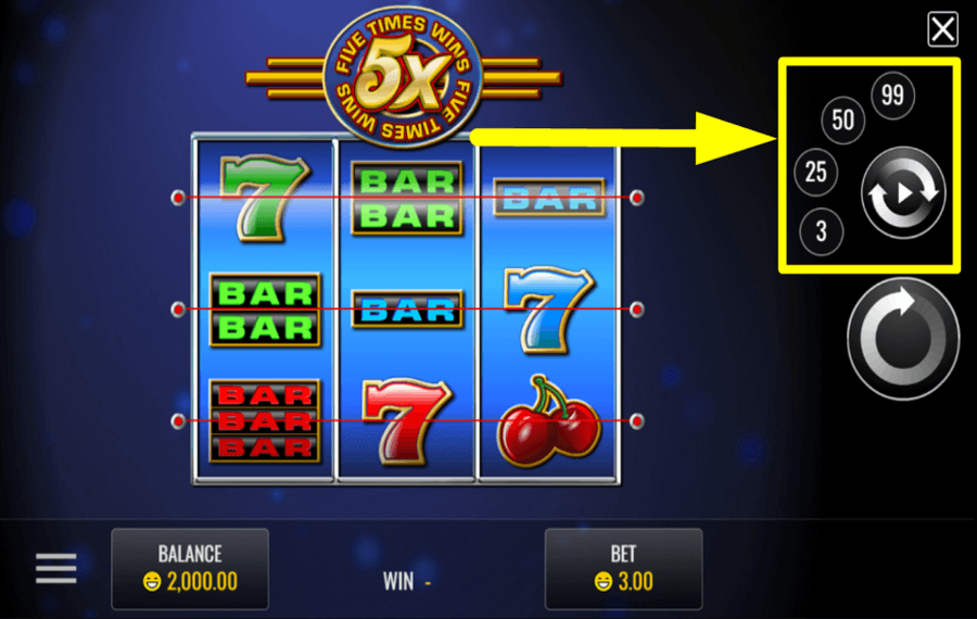 Five Times Wins UTILISEZ LES TOURS AUTOMATIQUES.