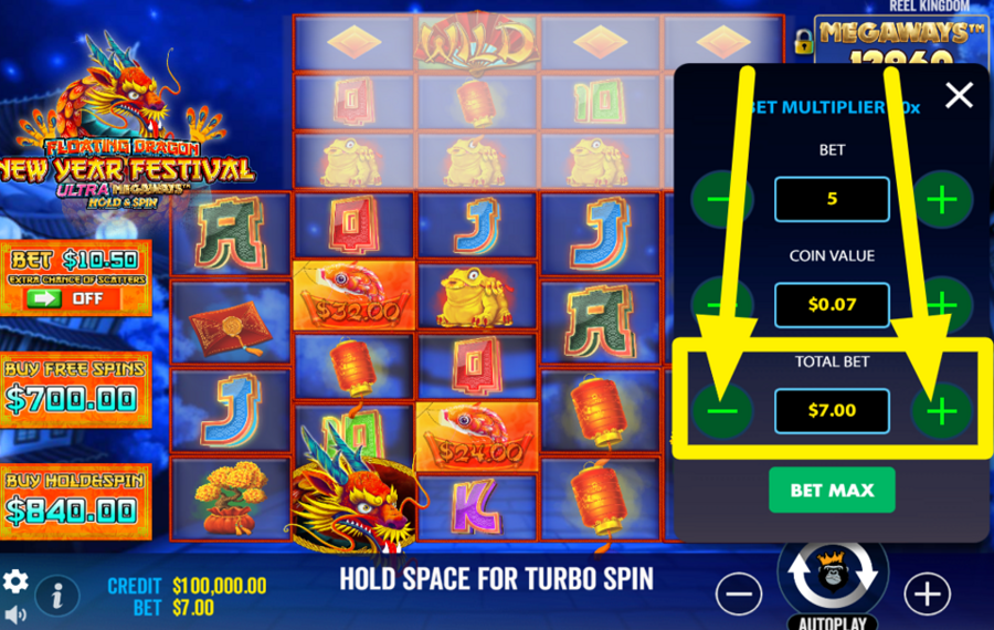 Floating Dragon New Year Festival Ultra Megaways Hold and Spin AJUSTEZ LA MISE TOTALE.