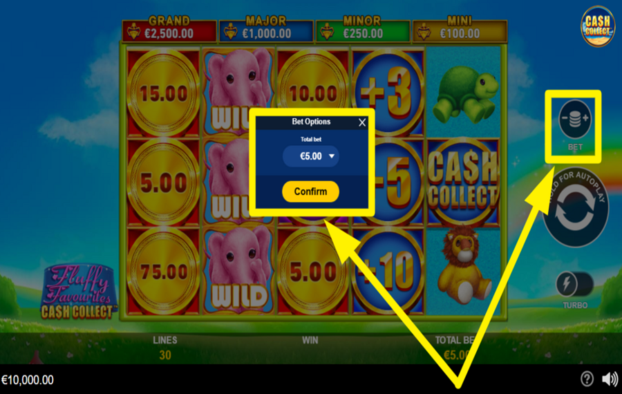 Fluffy Favourites Cash Collect Weisen Sie einen Einsatzwert zu.