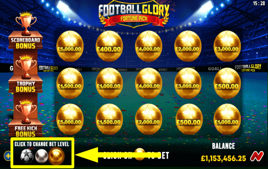 Football Glory Fortune Pick CHANGE BET LEVEL.