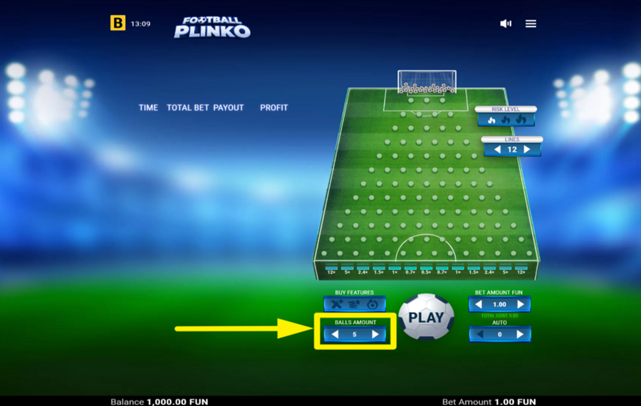 Football Plinko ОТРЕГУЛИРУЙТЕ КОЛИЧЕСТВО ШАРОВ.
