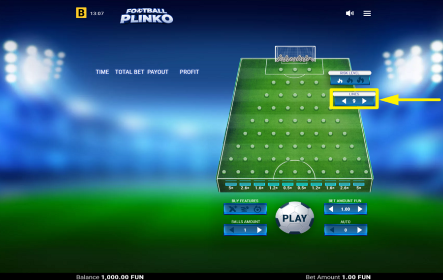 Football Plinko УСТАНОВИТЕ КОЛИЧЕСТВО СТРОК.