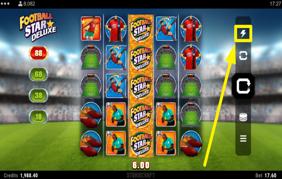 Football Star Deluxe ACTIVA LA FUNCIÓN DE GIRO RÁPIDO.