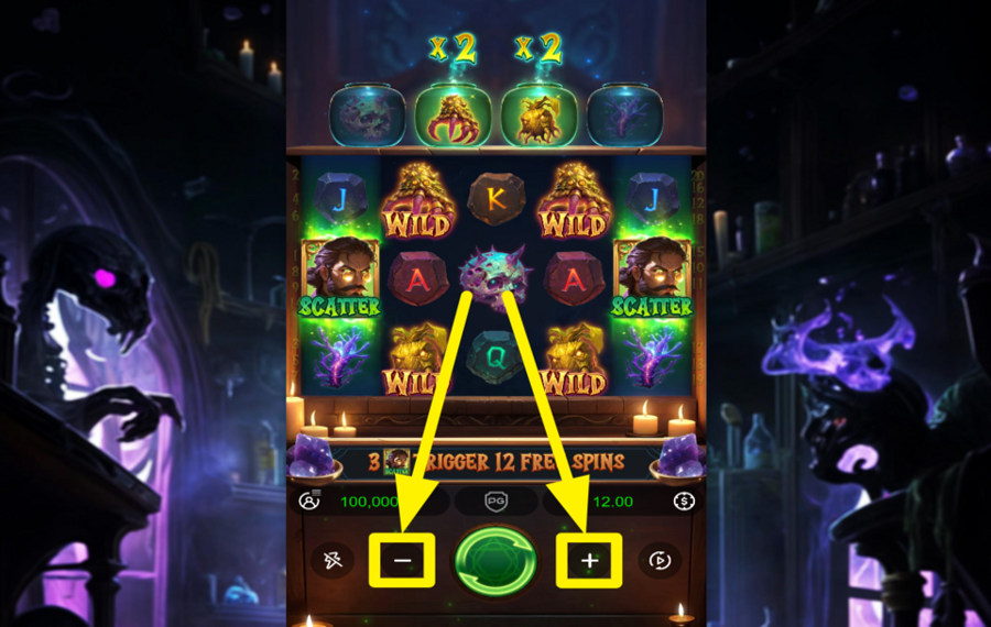 Forbidden Alchemy ADJUST THE BET AMOUNT.