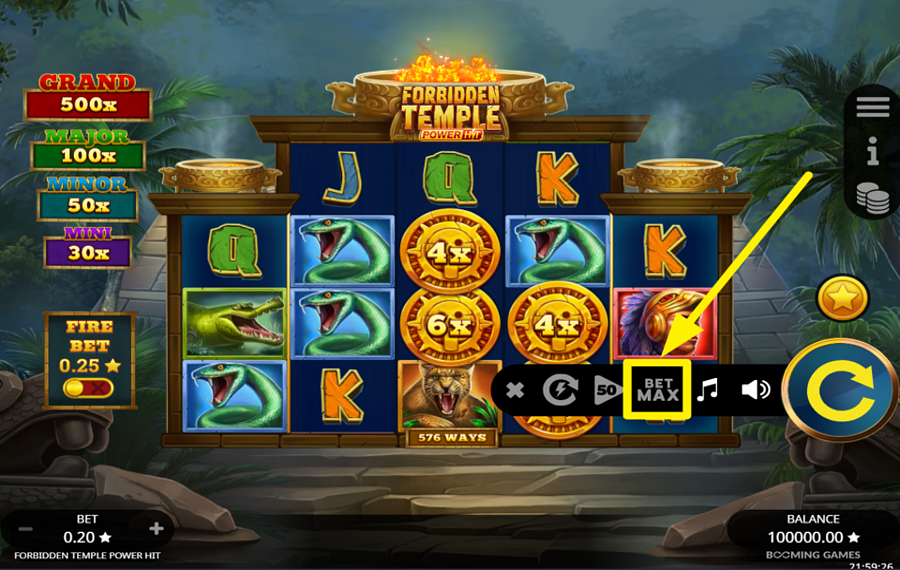 Forbidden Temple Power Hit УСТАНОВИТЕ МАКСИМАЛЬНЫЙ ЛИМИТ СТАВКИ.