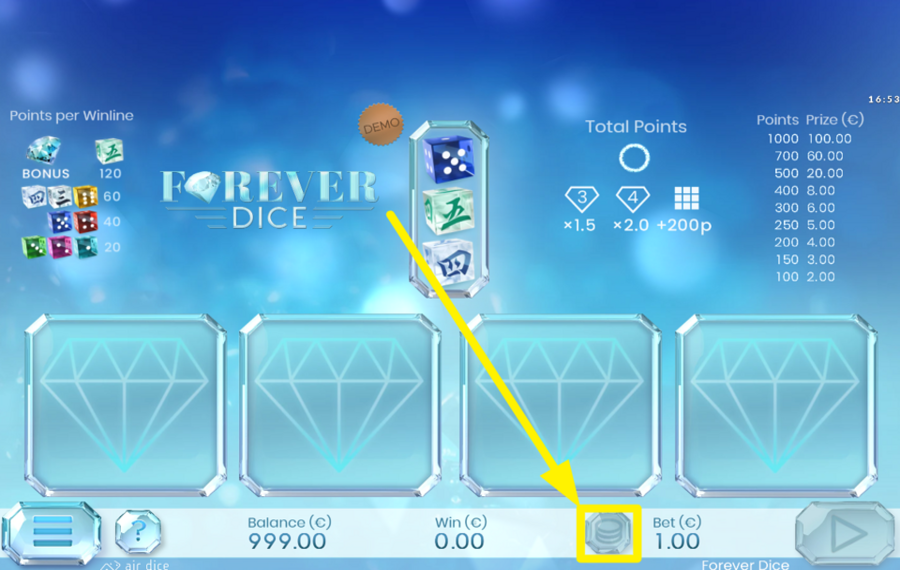 Forever Dice SCEGLI L'IMPORTO DELLA SCOMMESSA.