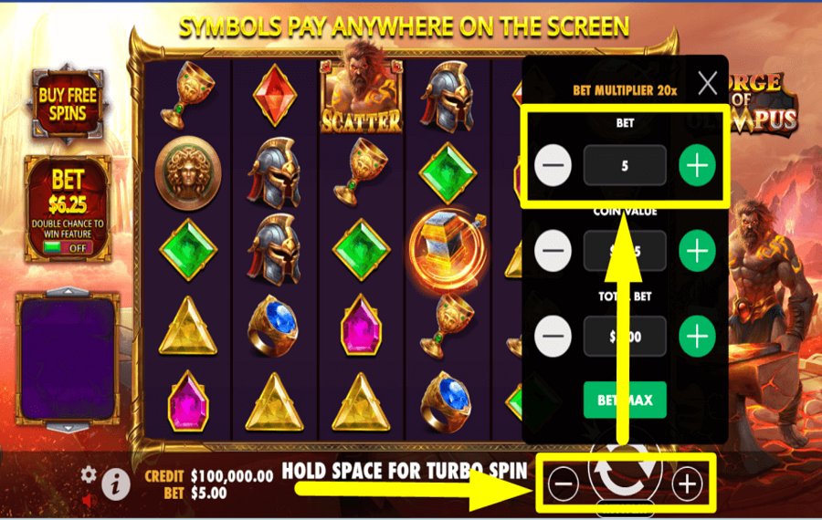 Forge of Olympus SET THE BET VALUE.