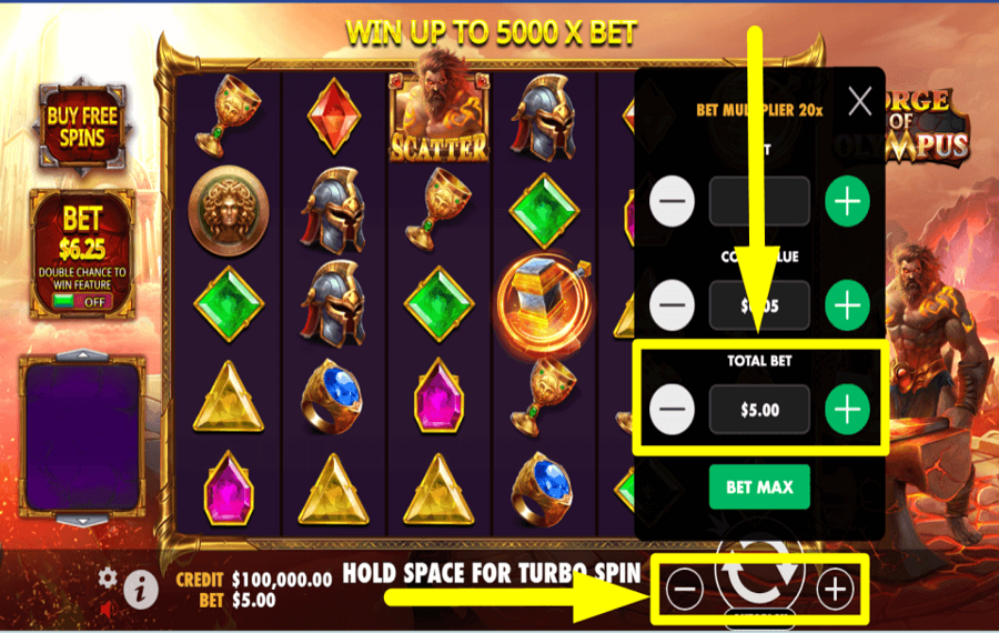 Forge of Olympus SELECT YOUR TOTAL BET.