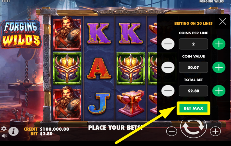 Forging Wilds ACTIVA EL ÚLTIMO NIVEL DE APUESTA.