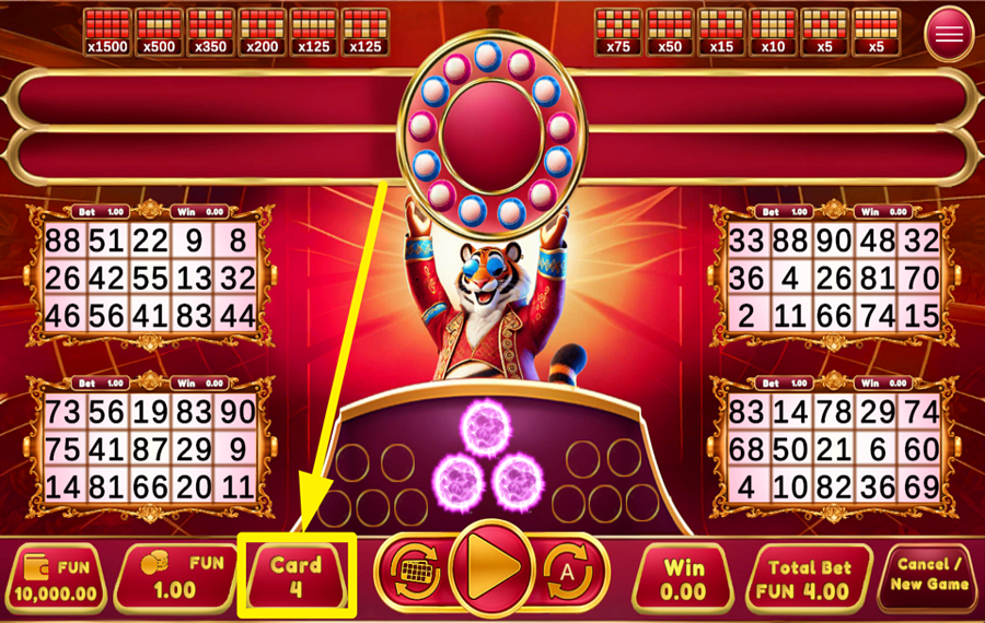 Fortune Bingo Tiger WÄHLEN SIE DIE ANZAHL DER AKTIVEN KARTEN.