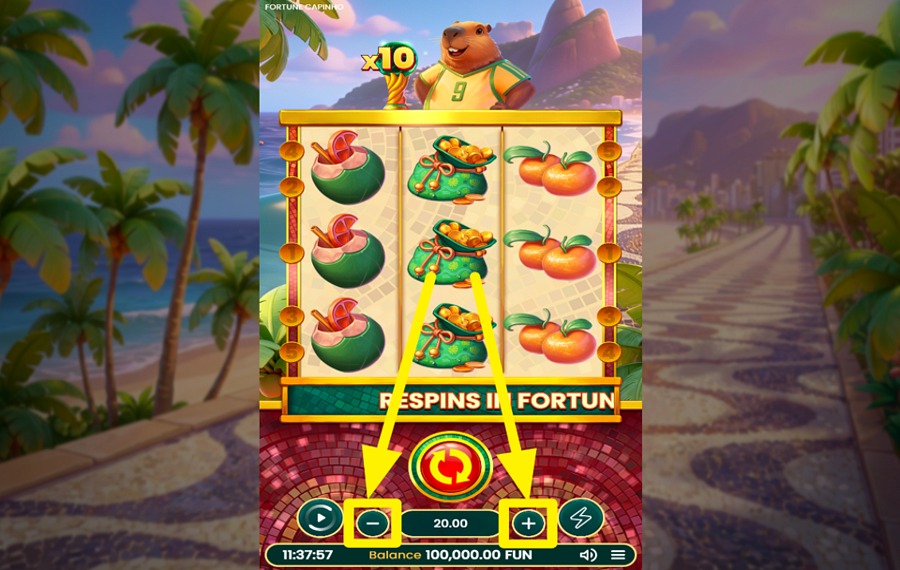 Fortune Capinho 賭け金の合計額を調整してください。
