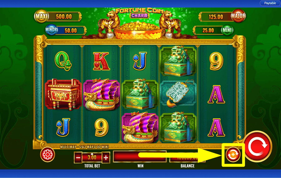 Fortune Coin Charm CONTINUA AUTOMATICAMENTE.