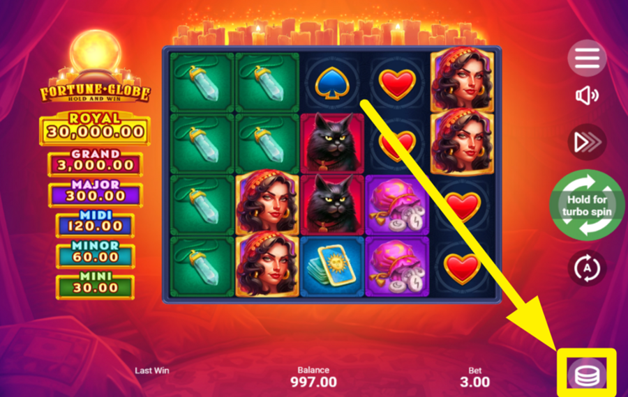 Fortune Globe ВЫБЕРИТЕ СУММУ СТАВКИ.