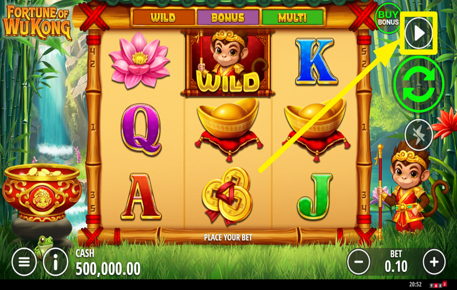 Fortune of Wu Kong ACTIVATE AUTOMATIC PLAY.