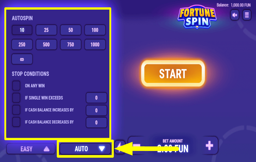 Fortune Spin Ziehen Sie die automatische Wiedergabe in Betracht.