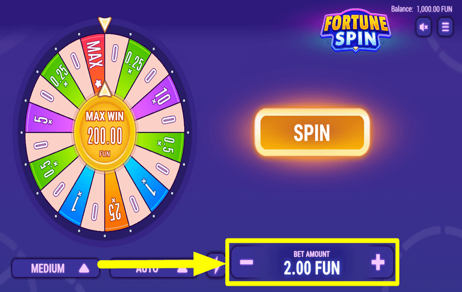 Fortune Spin WÄHLEN SIE DEN EINSATZ.