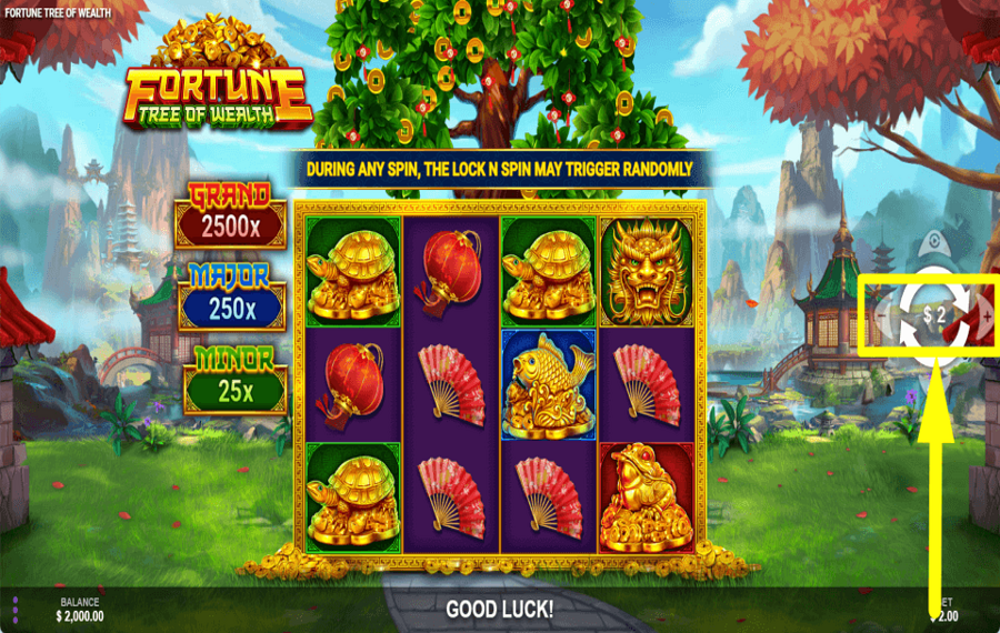 Fortune Tree of Wealth Legen Sie Ihren Gesamteinsatz fest.