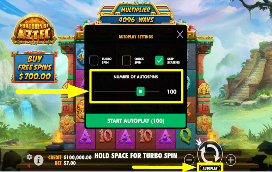 Fortunes Of Aztec ACTIVATE AUTOMATIC SPINS.