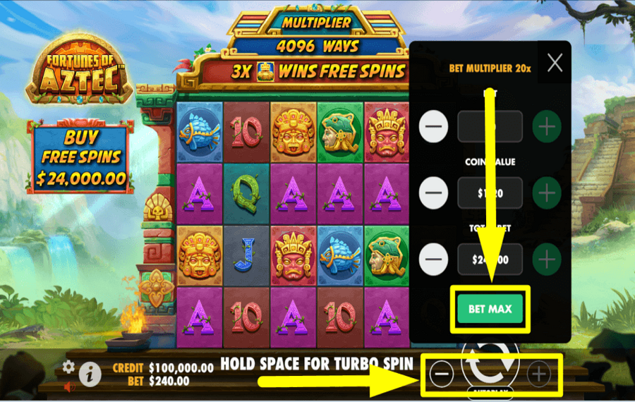 Fortunes Of Aztec APPLY THE MAXIMUM BET.