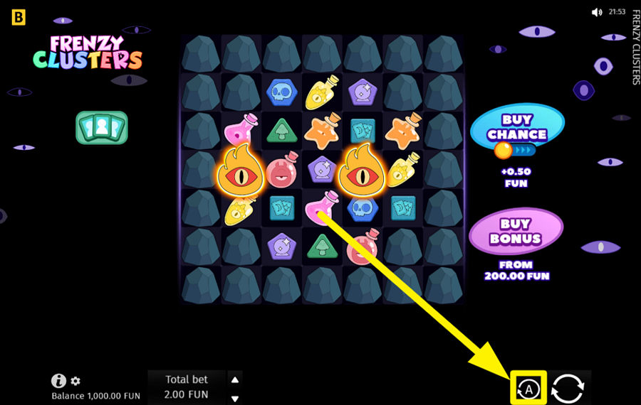 Frenzy Clusters EMPLOY THE AUTOMATIC SPIN.