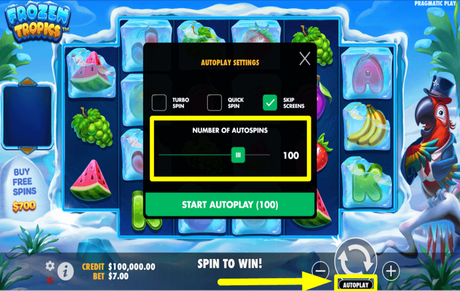 Frozen Tropics SPIN AUTOMATICALLY.