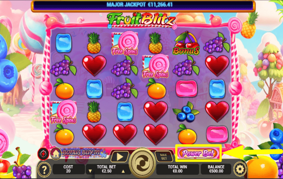 Fruit Blitz ACTIVER LE PARI DE PUISSANCE.