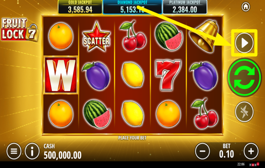 Fruit Lock 7 Вращайте барабаны автоматически.