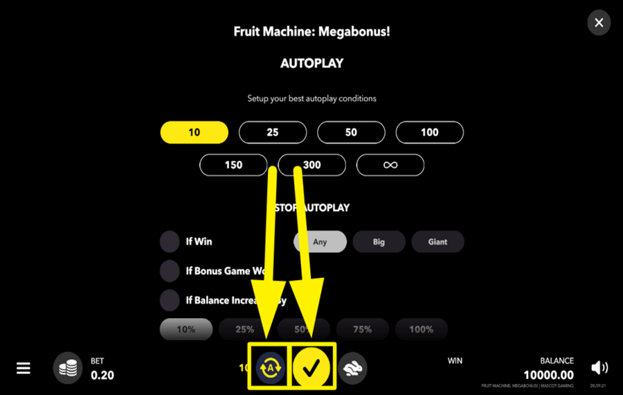 Fruit Machine Megabonus INITIATE AUTOMATIC SPINS.