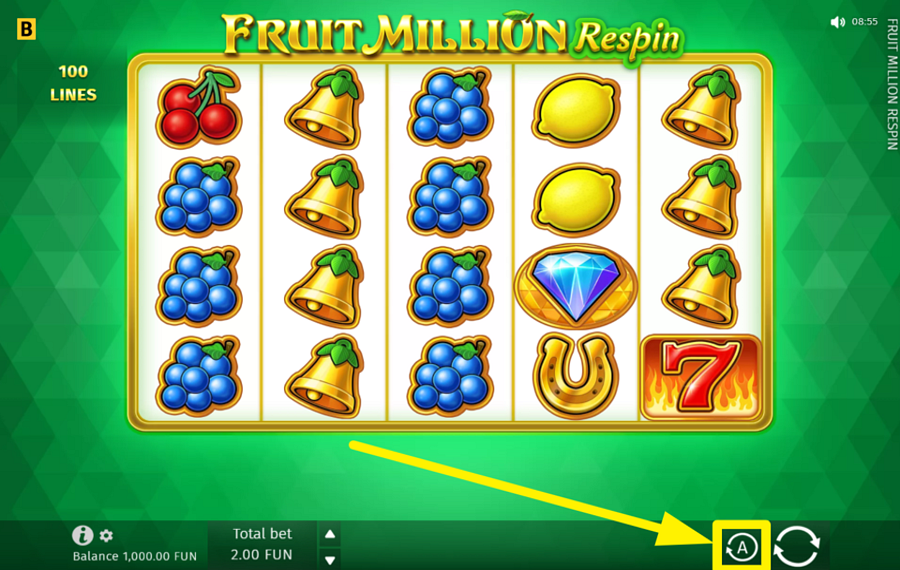 Fruit Million Respin ВКЛЮЧИТЬ АВТОМАТИЧЕСКОЕ ОТЖИМАНИЕ.