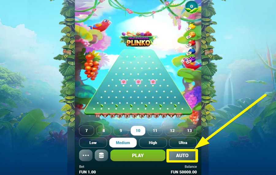 Fruit Paradise Plinko UTILIZAR REPRODUCCIÓN AUTOMÁTICA.