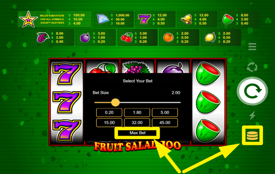 Fruit Salad 100 ÉTABLISSEZ LA LIMITE DE MISE LA PLUS ÉLEVÉE.