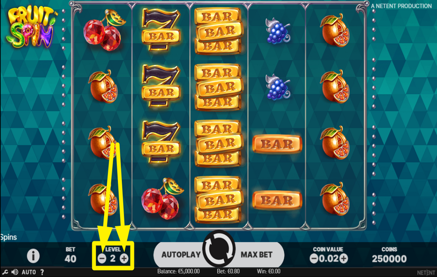 Fruit Spin ELIGE TU NIVEL DE APUESTA.