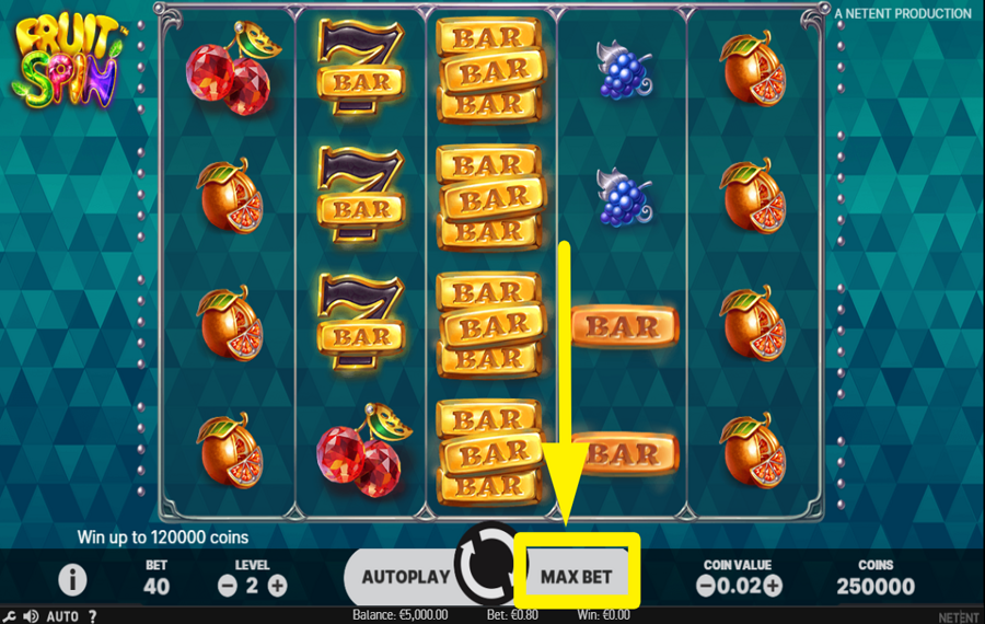 Fruit Spin ESTABLEZCA LA APUESTA MÁXIMA.