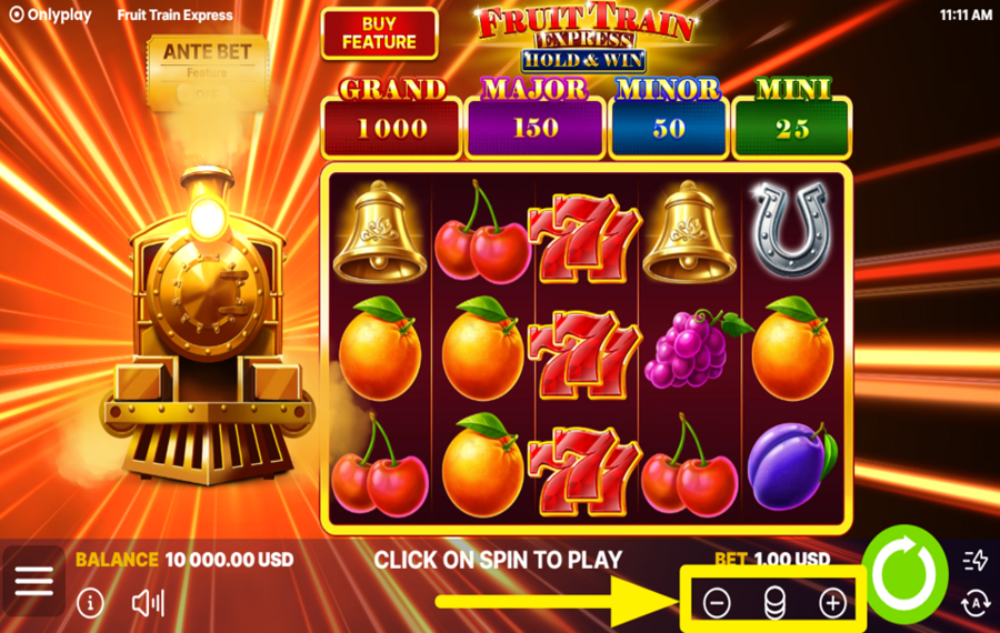 Fruit Train Express Hold and Win ОПРЕДЕЛИТЕ СВОЮ СТАВКУ.