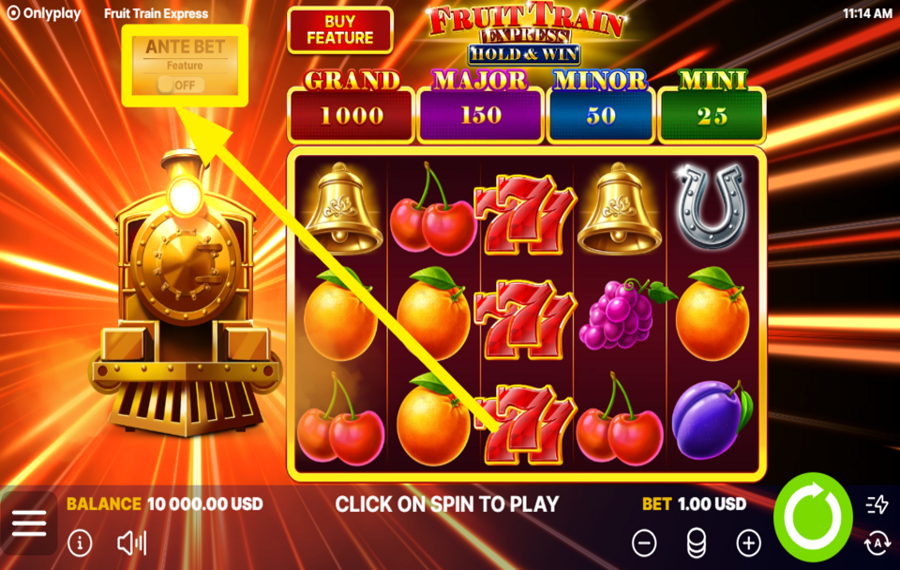 Fruit Train Express Hold and Win АКТИВИРОВАТЬ СТАВКУ АНТЕ.