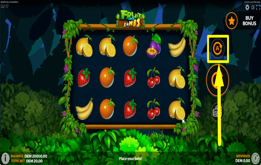 Fruits and Bombs УСТАНОВИТЕ АВТОМАТИЧЕСКИЕ ВРАЩЕНИЯ.