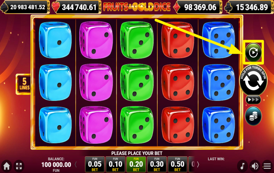 Fruits and Gold Dice Воспользуйтесь функцией автоматического вращения.