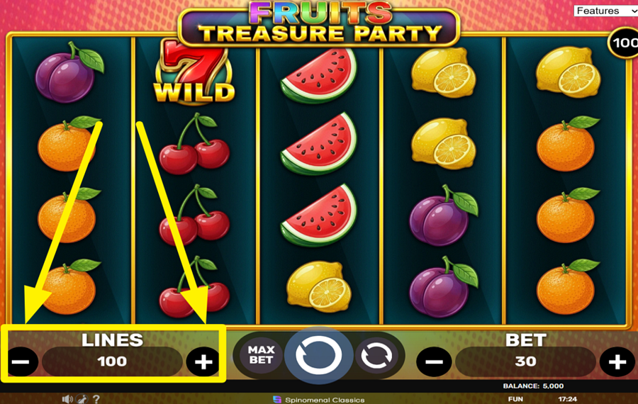 Fruits Treasure Party AJUSTA LA APUESTA POR LÍNEA.