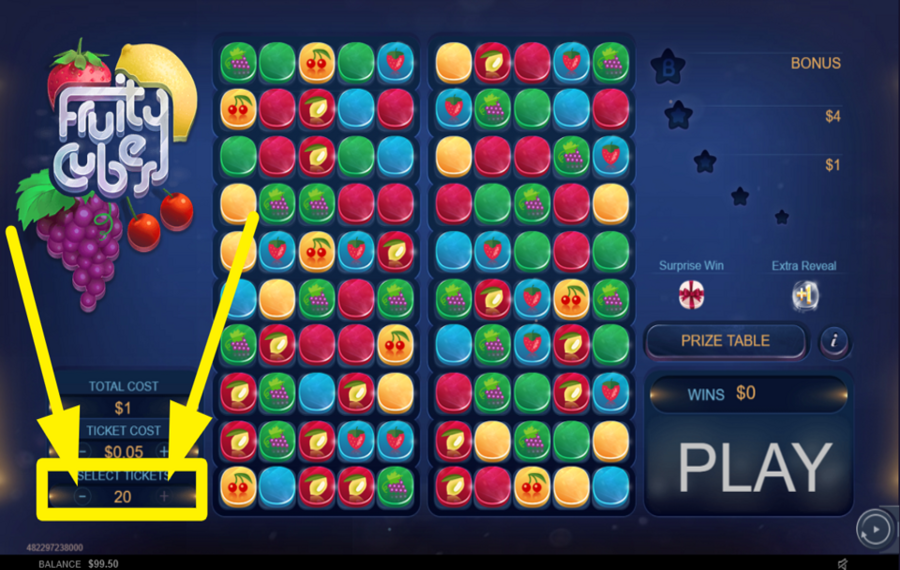 Fruity Cubes SELECT THE NUMBER OF TICKETS.