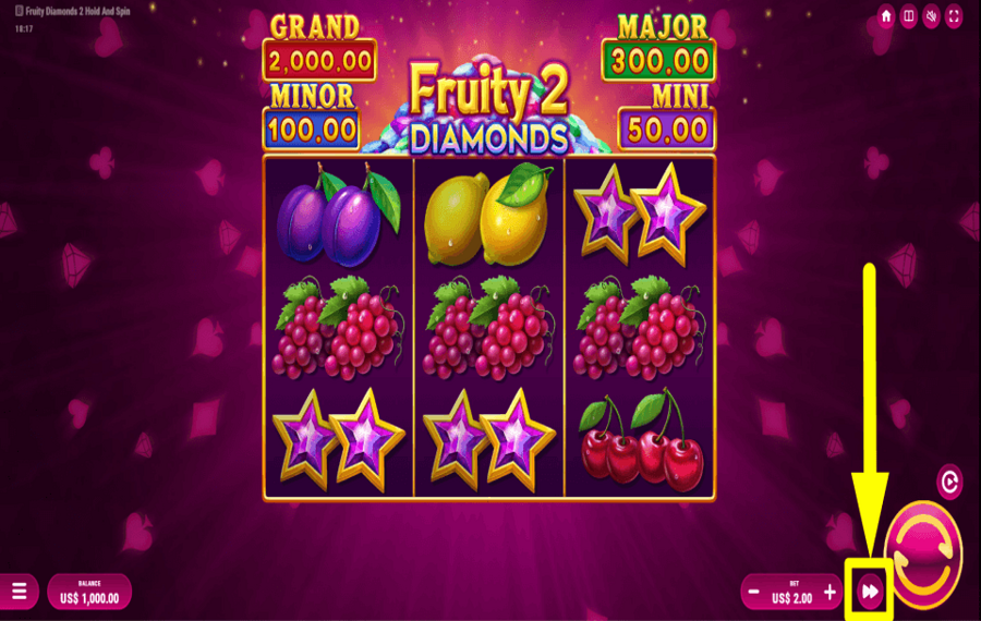Fruity Diamonds 2 КОНТРОЛЬ СКОРОСТИ ИГРЫ.