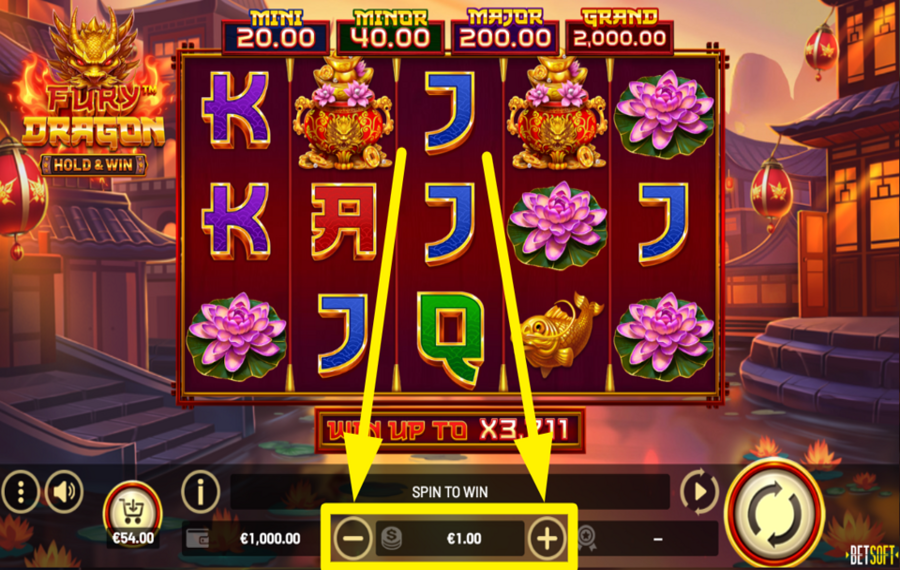 Fury Dragon Hold and Win Weisen Sie einen Einsatzwert zu.