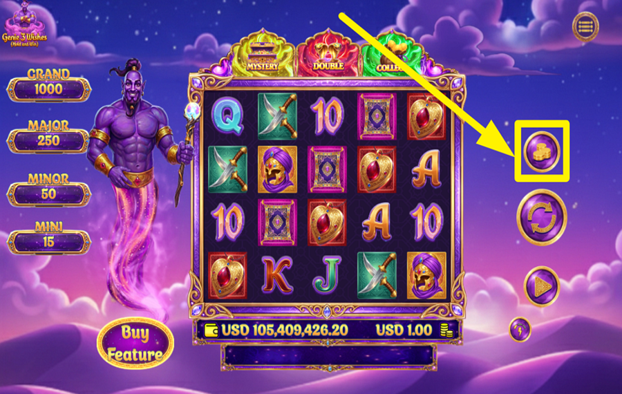 Game Time Tec Genie 3 Wishes ESPECIFIQUE SU APUESTA.