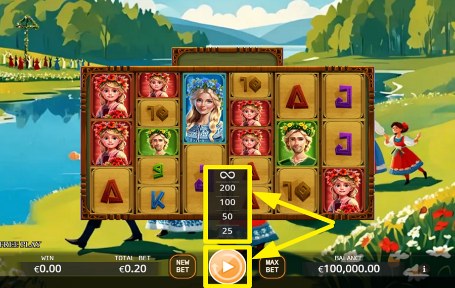 Gates of Midsummer Fusion Reels EMPLOY THE AUTOMATIC SPIN.