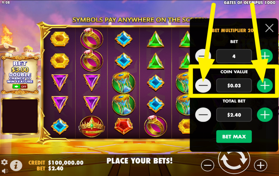 Gates of Olympus 1000 RÉGLER LA VALEUR DE LA PIÈCE.